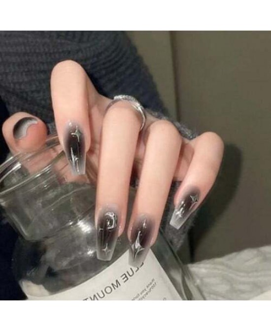 Dark Niche Stars and Moon Gradient Gray Fashion Detachable Manicure Sheet Fake Nail Wholesale Nail Stickers