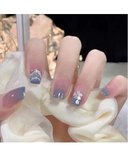 Minimalist Fashion Blue Smudged Florets Detachable Manicure Sheet Fake Nail Wholesale Nail Stickers