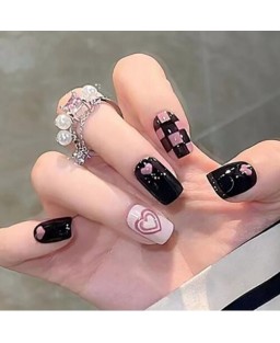Black and Pink Heart Theme Detachable Manicure Sheet Fake Nail Wholesale Nail Stickers Black and Pink Heart Theme Detachable Manicure Sheet Fake Nail Wholesale Nail Stickers
