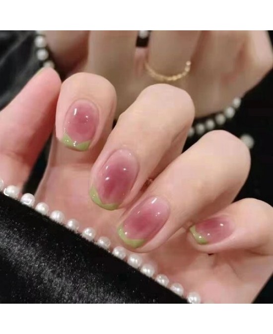 Green Accents Dark Pink Popular Young Lady Fake Nail Wholesale Nail Stickers