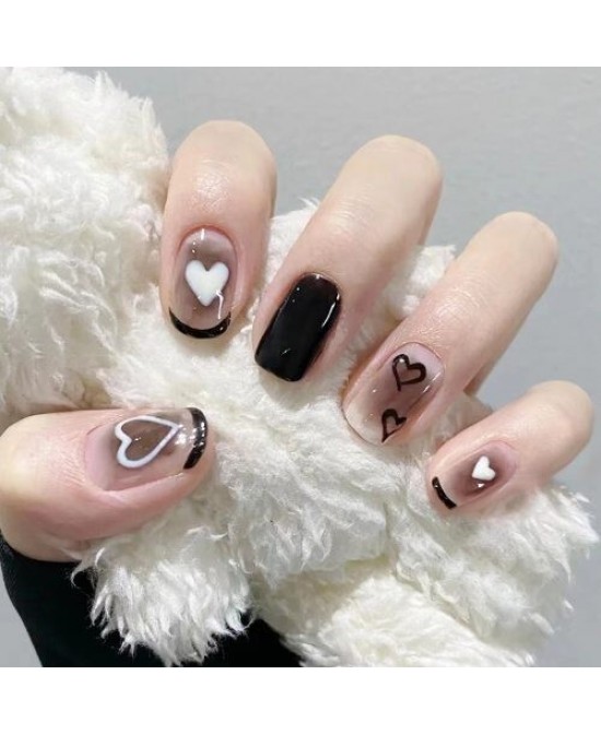 24 Pieces Set Mysterious Black Heart Design Detachable Fake Nail Wholesale Nail Stickers
