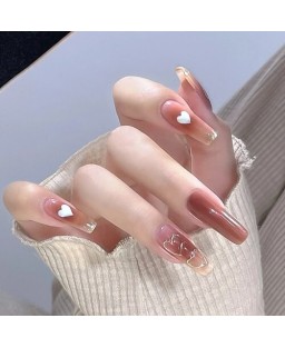 Summer Cool 24 Pieces Set Light Coffee Color Fake Nail Fashion Wholesale Nail Stickers