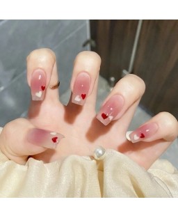 24 Pieces Set Lovely Peach Heart Pink Gentle Style Fake Nail Wholesale Nail Stickers
