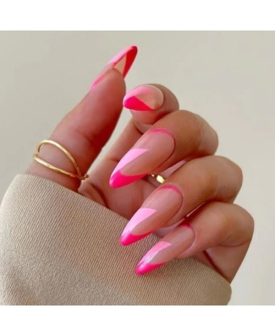 Stylish French Pink and Rose Combo Pointed Toe 24 Pieces Set Fashion Fake Nail Wholesale Nail Stickers Stylish French Pink and Rose Combo Pointed Toe 24 Pieces Set Fashion Fake Nail Wholesale Nail Stickers