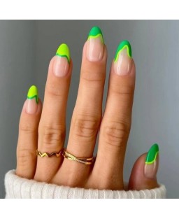 French Irregular Lines Fluorescent Green 24 Pieces Set Fashion Fake Nail Wholesale Nail Stickers French Irregular Lines Fluorescent Green 24 Pieces Set Fashion Fake Nail Wholesale Nail Stickers