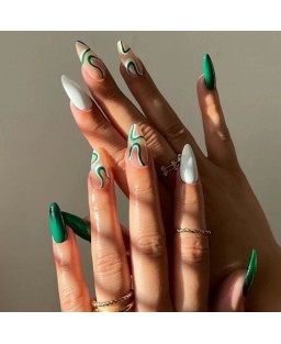 Green and White Water Ripple Pointed Toe 24 Pieces Set Fashion Fake Nail Wholesale Nail Stickers Green and White Water Ripple Pointed Toe 24 Pieces Set Fashion Fake Nail Wholesale Nail Stickers