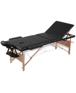vidaXL Black Foldable Massage Table 3 Zones with Wooden Frame