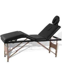 vidaXL Black Foldable Massage Table 4 Zones with Wooden Frame