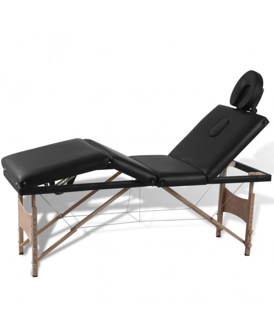 vidaXL Black Foldable Massage Table 4 Zones with Wooden Frame