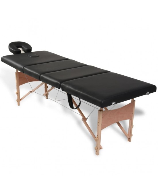 vidaXL Black Foldable Massage Table 4 Zones with Wooden Frame