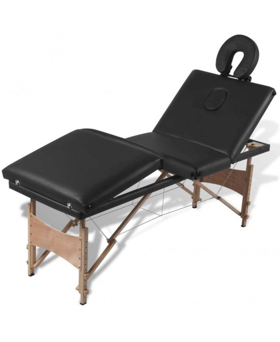 vidaXL Black Foldable Massage Table 4 Zones with Wooden Frame