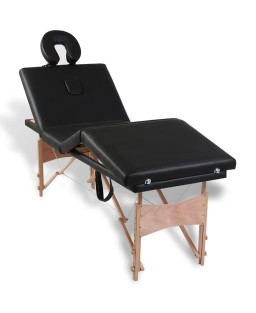 vidaXL Black Foldable Massage Table 4 Zones with Wooden Frame