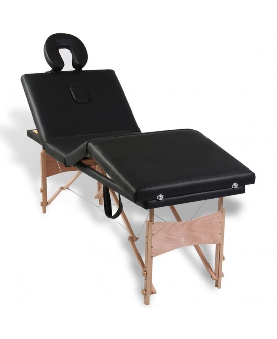 vidaXL Black Foldable Massage Table 4 Zones with Wooden Frame