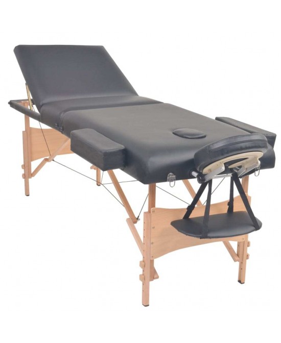 vidaXL 3-Zone Folding Massage Table 3.9" Thick Black