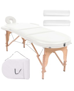 vidaXL Folding Massage Table 1.6" Thick with 2 Bolsters Oval White