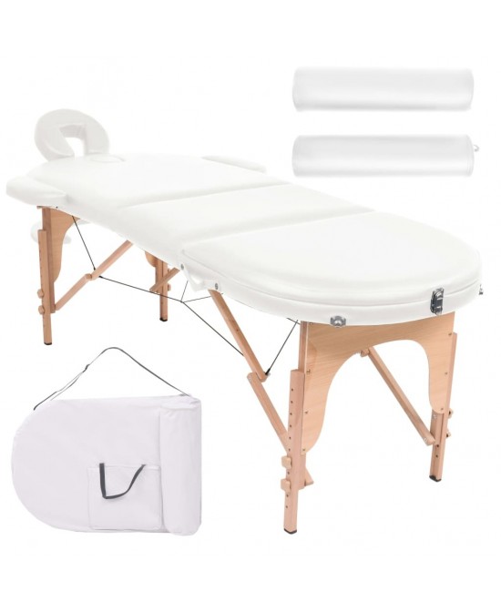 vidaXL Folding Massage Table 1.6" Thick with 2 Bolsters Oval White
