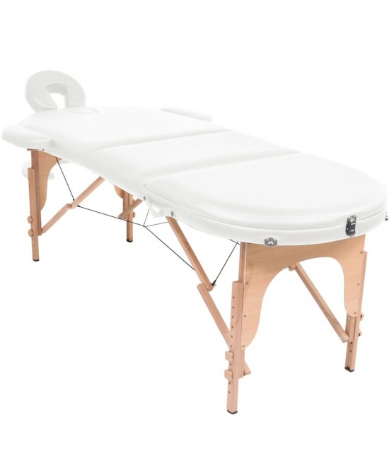 vidaXL Folding Massage Table 1.6" Thick with 2 Bolsters Oval White