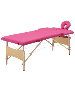 vidaXL Foldable Massage Table 2 Zones Wood Pink