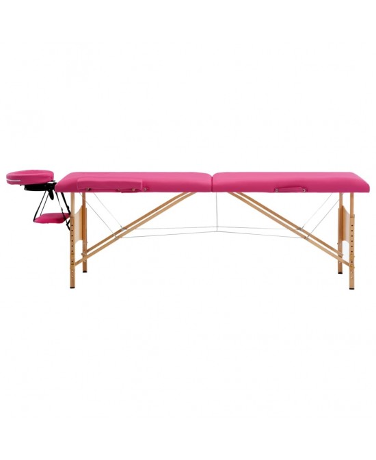 vidaXL Foldable Massage Table 2 Zones Wood Pink