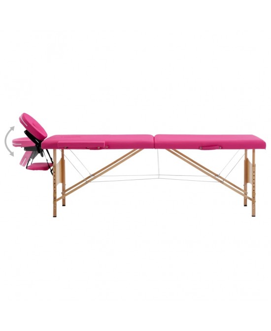 vidaXL Foldable Massage Table 2 Zones Wood Pink