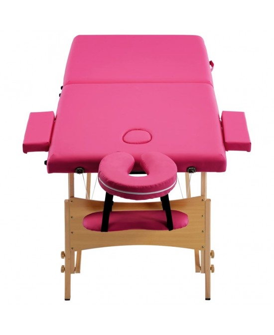 vidaXL Foldable Massage Table 2 Zones Wood Pink