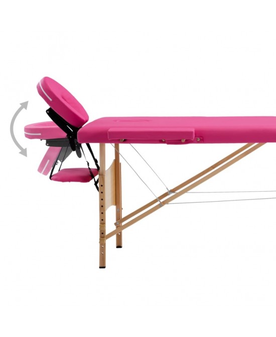 vidaXL Foldable Massage Table 2 Zones Wood Pink