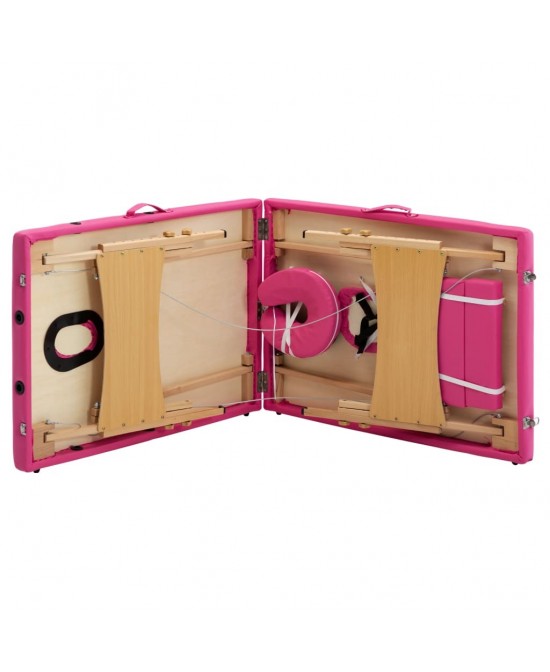 vidaXL Foldable Massage Table 2 Zones Wood Pink