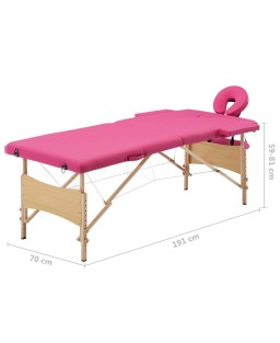 vidaXL Foldable Massage Table 2 Zones Wood Pink