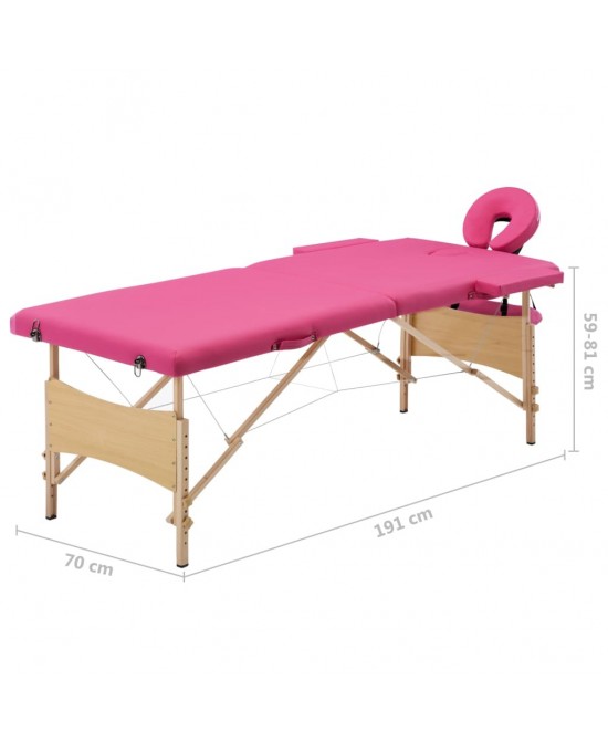 vidaXL Foldable Massage Table 2 Zones Wood Pink