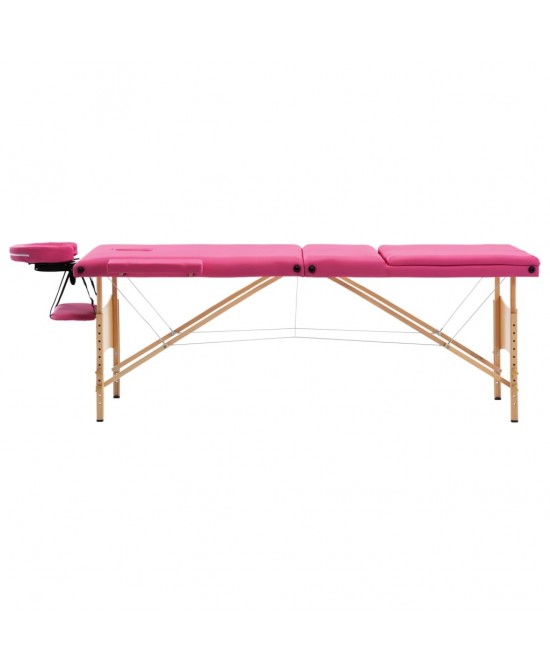vidaXL Foldable Massage Table 3 Zones Wood Pink
