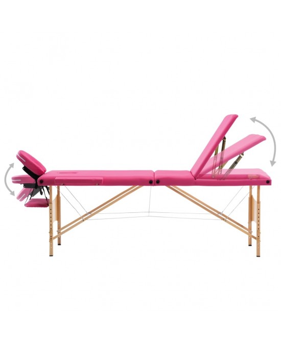 vidaXL Foldable Massage Table 3 Zones Wood Pink