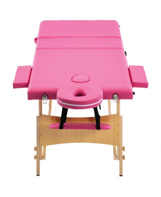 vidaXL Foldable Massage Table 3 Zones Wood Pink