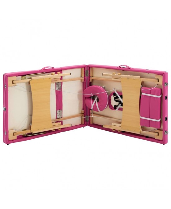 vidaXL Foldable Massage Table 3 Zones Wood Pink