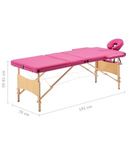 vidaXL Foldable Massage Table 3 Zones Wood Pink