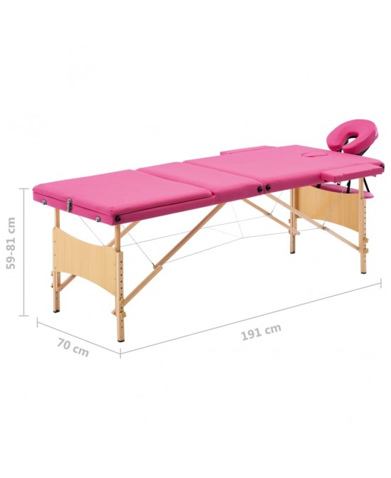 vidaXL Foldable Massage Table 3 Zones Wood Pink