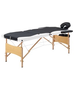 vidaXL Foldable Massage Table 3 Zones Wood Black and White