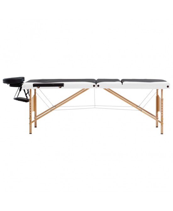 vidaXL Foldable Massage Table 3 Zones Wood Black and White