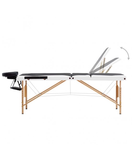 vidaXL Foldable Massage Table 3 Zones Wood Black and White