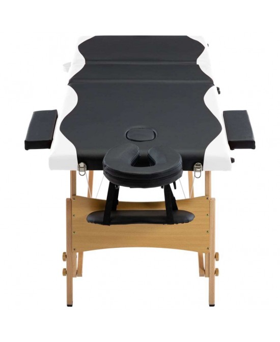 vidaXL Foldable Massage Table 3 Zones Wood Black and White