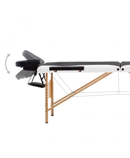 vidaXL Foldable Massage Table 3 Zones Wood Black and White