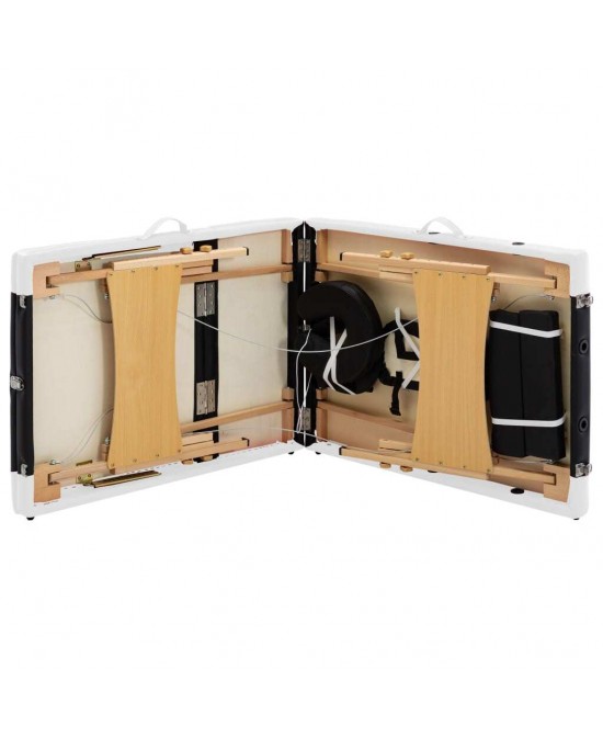 vidaXL Foldable Massage Table 3 Zones Wood Black and White