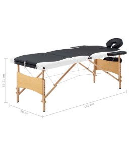 vidaXL Foldable Massage Table 3 Zones Wood Black and White