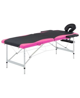 vidaXL 2-Zone Foldable Massage Table Aluminum Black and Pink