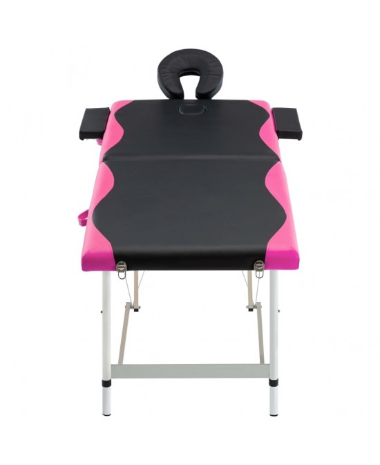 vidaXL 2-Zone Foldable Massage Table Aluminum Black and Pink