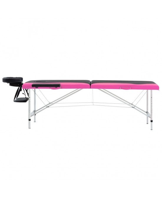 vidaXL 2-Zone Foldable Massage Table Aluminum Black and Pink