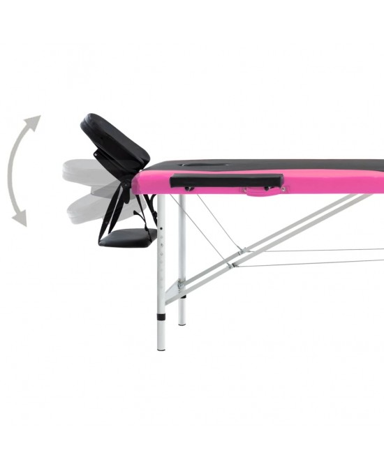 vidaXL 2-Zone Foldable Massage Table Aluminum Black and Pink