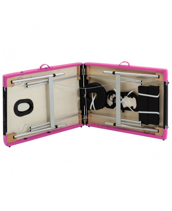 vidaXL 2-Zone Foldable Massage Table Aluminum Black and Pink