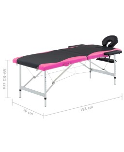 vidaXL 2-Zone Foldable Massage Table Aluminum Black and Pink
