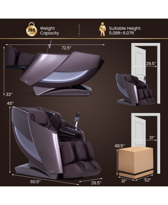 Full Body Zero Gravity Massage Recliner with Airbags and Foot Rollers-Brown