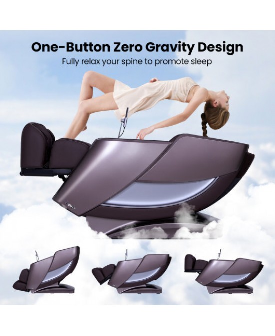 Full Body Zero Gravity Massage Recliner with Airbags and Foot Rollers-Brown
